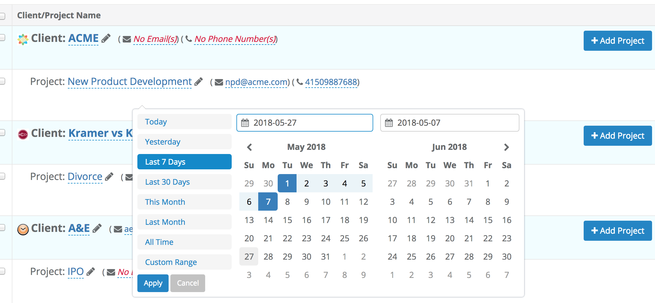 Client Project total time in Chrometa